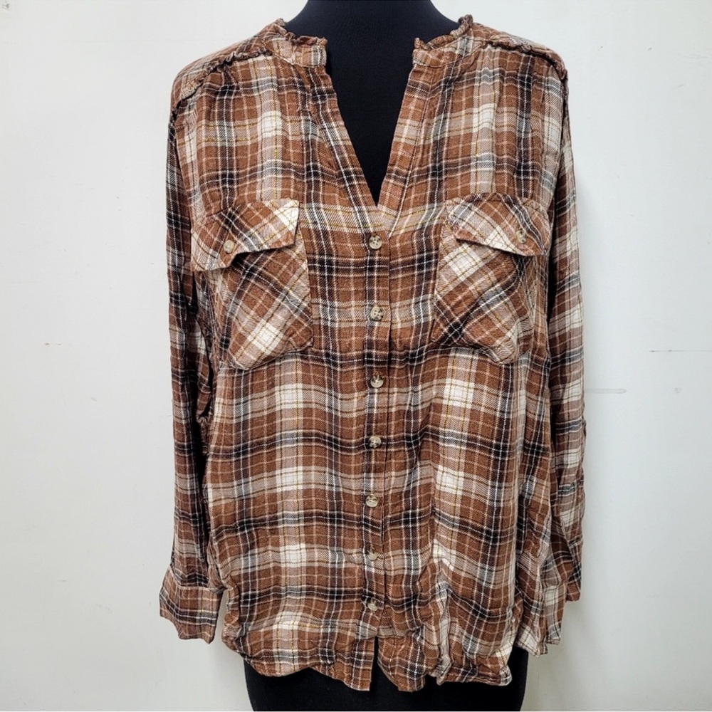 DEMOCRACY size 1X Desert Bronze Button Up Flannel Shirt NEW retail $78